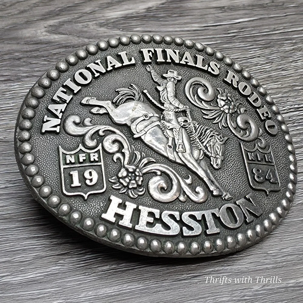Vintage 1984 National Finals Rodeo Western Belt Buckle -  Fred Fellows - Hesston